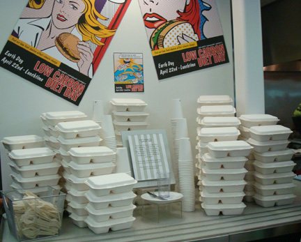 Half a year's take-out containers accumulated from getting one lunch to go daily for six months