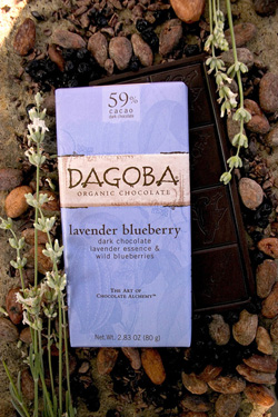 Dagoba's popular lavender blueberry chocolate bar. (Photo by Crystal Munoz) Dagoba's popular lavender blueberry chocolate bar. (Photo by Crystal Munoz)