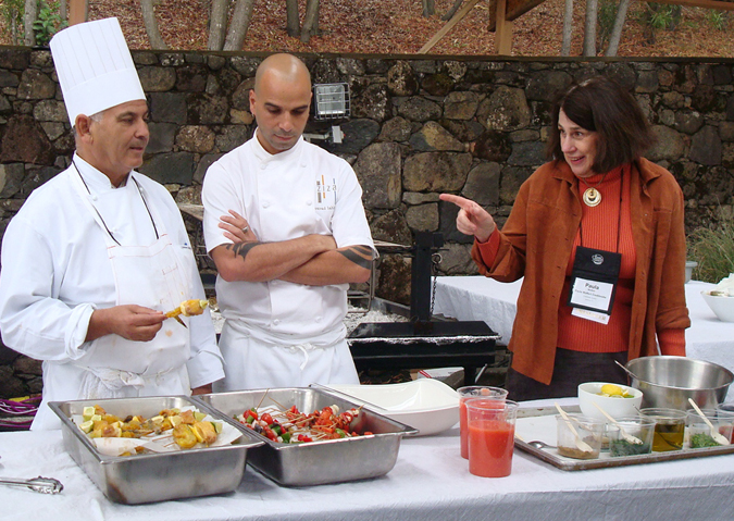 (Left to Right) Chef Haouari Abderrazak, Chef Mourad Lahlou, and Mediterranean cooking authority, Paula Wolfert.