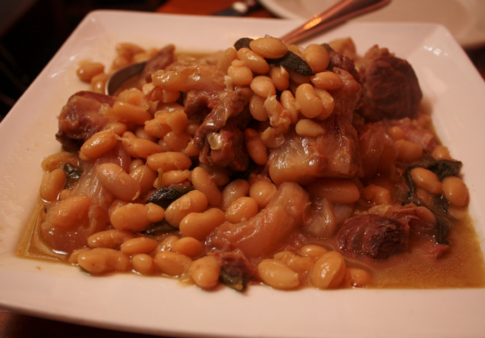 Beef tendon and cannellini beans.