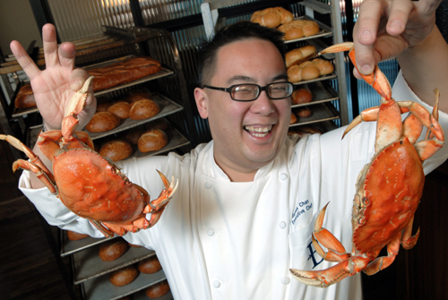 Bistro Boudin Executive Chef James Chan gets crabby. (Photo courtesy of Boudin Bistro)