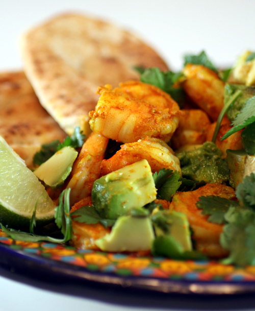 Naan is a great way to scoop up this zesty, spicy Masala shrimp.