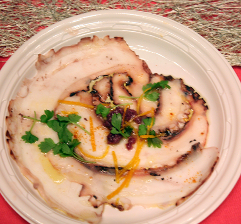 A Voce's octopus terrine with alfonso olives and chiles.