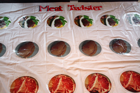 "Meat Twister,'' a new version of the classic kids' game. "Meat Twister,'' a new version of the classic kids' game.