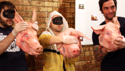 Team Green Grape depicts "Hear no evil; see no evil; speak no evil.'' Team Green Grape depicts "Hear no evil; see no evil; speak no evil.''