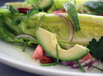 Hearts of romaine with avocado and green goddess dressing.