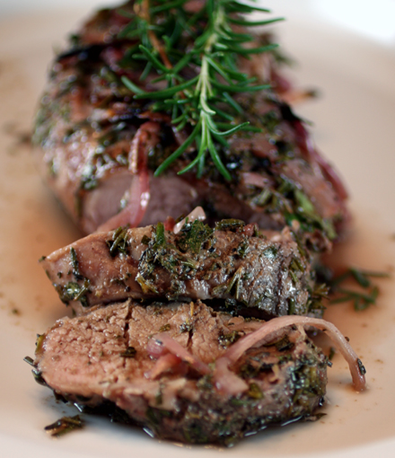 Tender pork flavored with rosemary, white wine, and pomegranate juice.