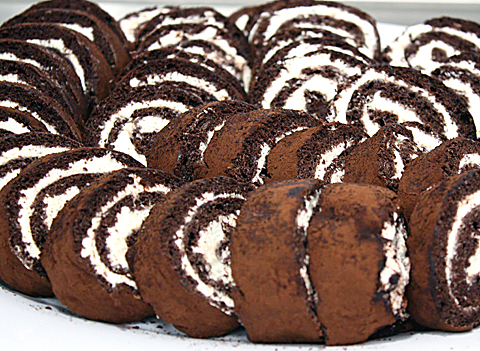 Chocolate roulade with rum.