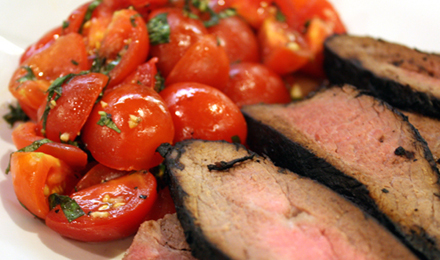 Tri-tip with cherry tomatoes.