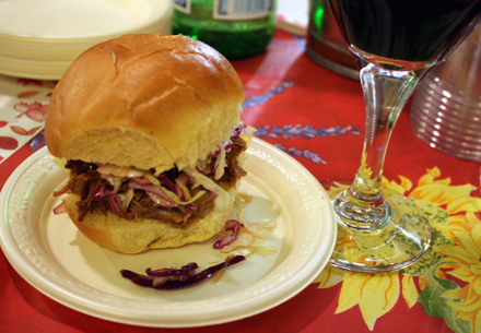 Pulled pork sliders with tangy slaw.