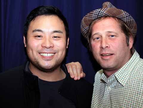 Chefs David Chang (left) and David Kinch (right) at Kepler's earlier today.