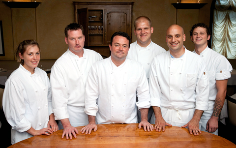 Chef Doug Keane (center) and his staff. (Photo courtesy of Cyrus resaurant)