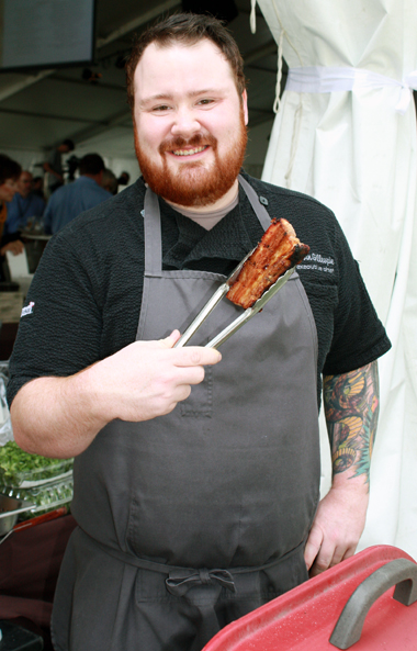 Chef Kevin Gillespie of "Top Chef'' grills up succulent pork belly in South Carolina last weekend.