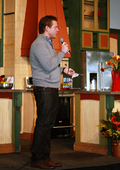 Tyler Florence holding court on stage at the food festival.