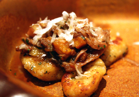 Potato gnocchi with duck and chestnuts.