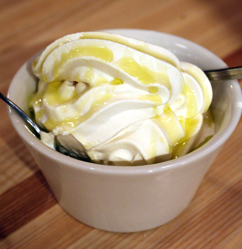 Thick, creamy soft serve with olive oil and sea salt. Divine!
