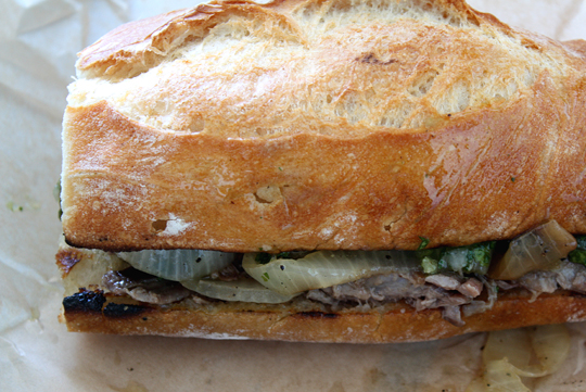 Crusty bread filled with tender beef bolito.