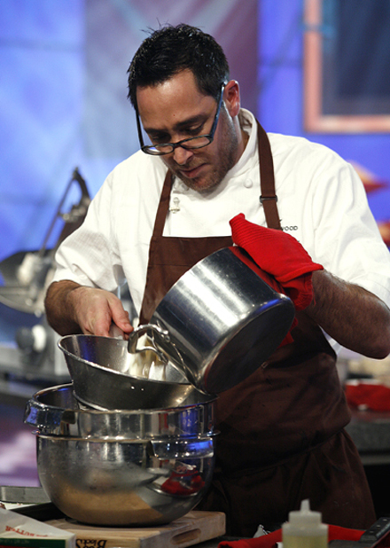 Chef Christopher Kostow of the Restaurant at Meadowood in the heat of things on "Iron Chef America.'' (Photo courtesy of the Food Network)