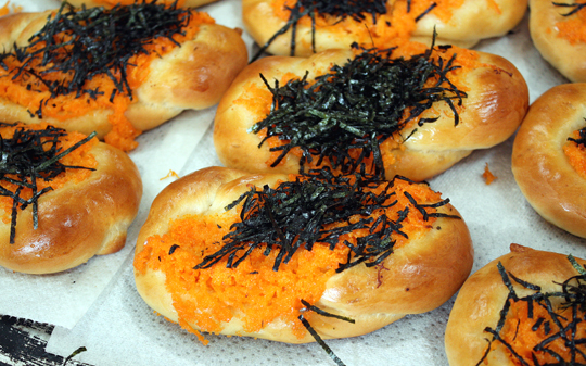 Fish roe and seaweed buns fresh out of the oven.