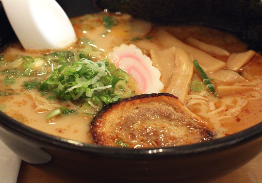 The umi ramen soup at Ajisen combines pork and fish broths.