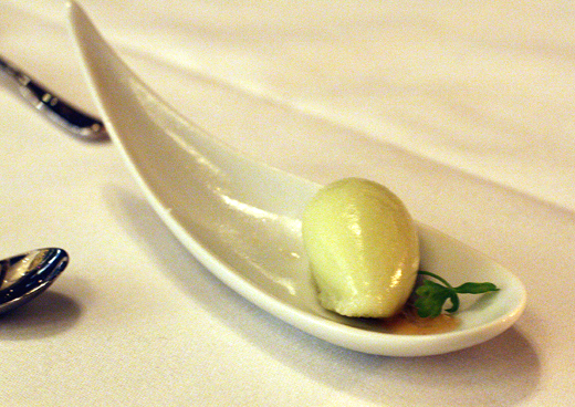 A spoonful of apple-celery sorbet.