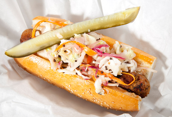 Show Dogs' vegetarian dog with housemade sauerkraut. (Photo courtesy of the restaurant)