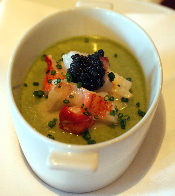 Asparagus flan with lobster and caviar at the posh Village Pub in Woodside.
