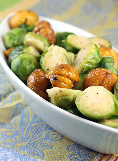 For your Thanksgiving pleasure: Brussels sprouts with roasted chestnuts.
