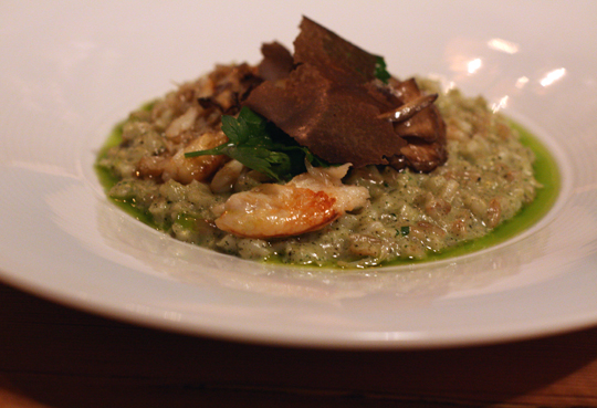 A spectacular dish of barley "risotto'' with Dungeness crab.