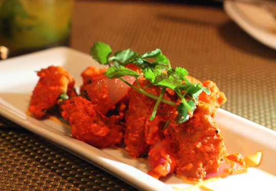 Fish cubes coated with masala spices.