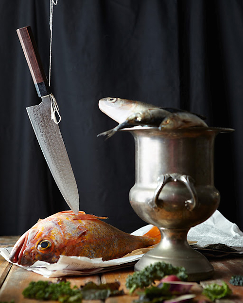 The folks behind Bernal Cutlery conjure up a surreal Dutch Masters still life for this knife display. (Photo by Eric Zepeda) The folks behind Bernal Cutlery conjure up a surreal Dutch Masters still life for this knife display. (Photo by Eric Zepeda)