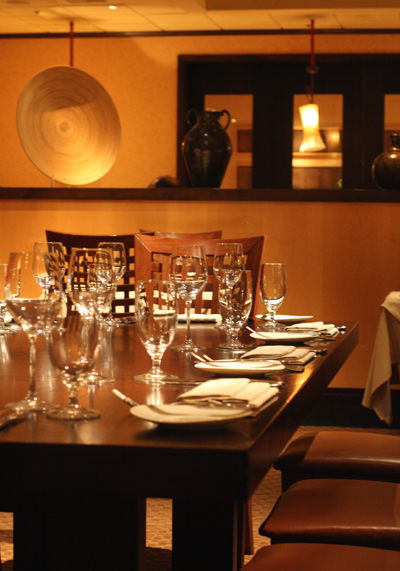 The golden glow of the dining room.