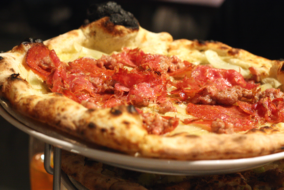 A meat lover's dream pizza at Cupola Pizzeria.