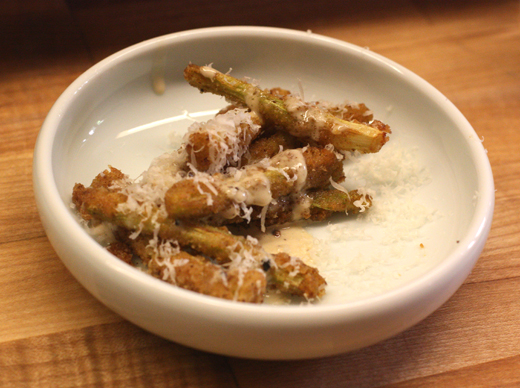 Spears of asparagus get fried like "frites.''