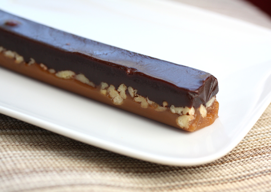 A block of Drunken Pecan Turtle caramel. A block of Drunken Pecan Turtle caramel.
