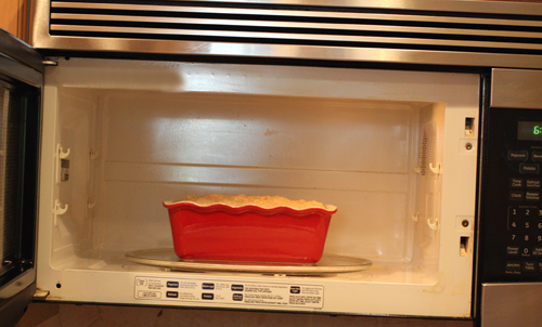 It goes into the microwave for about six and a half minutes.