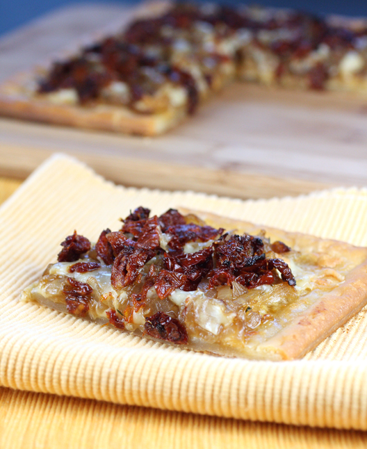 Mustard cream, sweet onions, Gruyere cheese and sun-dried tomatoes crown this buttery, flaky tart.