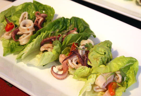 Baker & Banker's calamari larb lettuce rolls.
