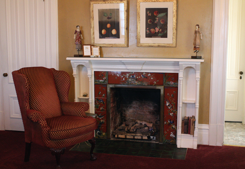 The period fireplace inside the room.
