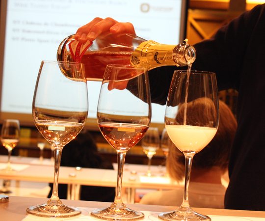 We're welcomed on the first day of class with three sparkling wines.