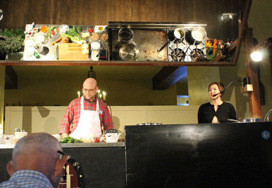 Yours truly on the stage with Chef Daniel Holzman of The Meatball Shop.
