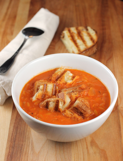 Tomato soup gets a whole lot more fun with grilled cheese croutons.