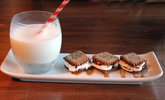 Tiny s'mores with an ice cold glass of milk.