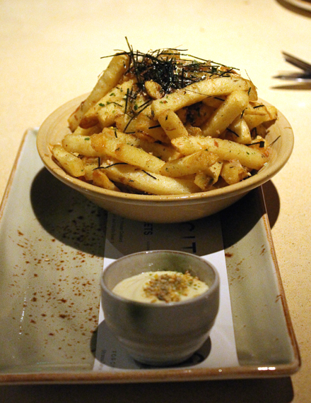 Not just any fries, but ones topped with the Japanese condiment of sesame seeds, seaweed and dried fish.