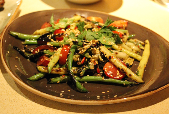 Pole beans with Thai bird chilies.