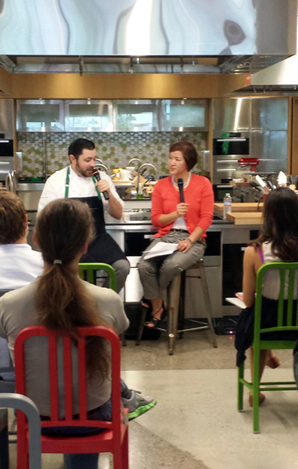 Yours truly, interviewing Pastry Chef Bill Corbett, at Google headquarters. (Photo courtesy of Google)