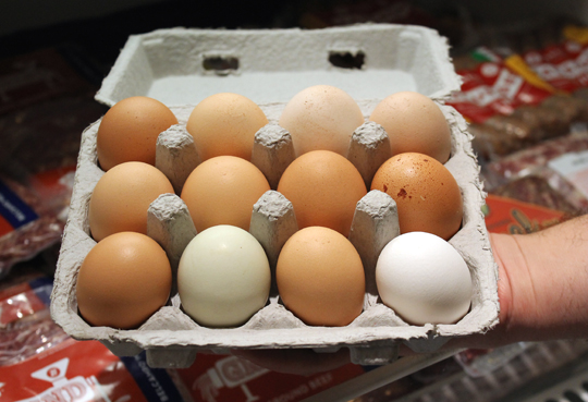 The distinctive farm eggs.
