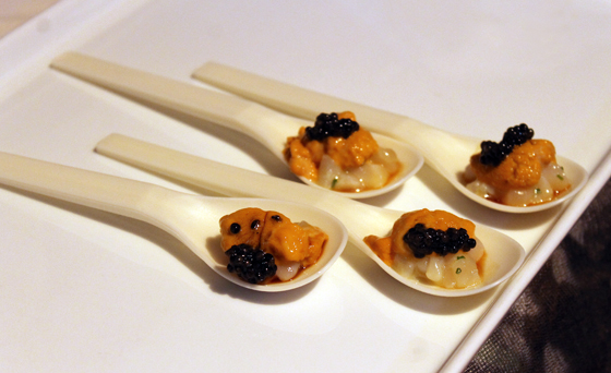 My favorite bite of the night: Restaurant 1760's Hokkaido Scallop tartare with uni and caviar.