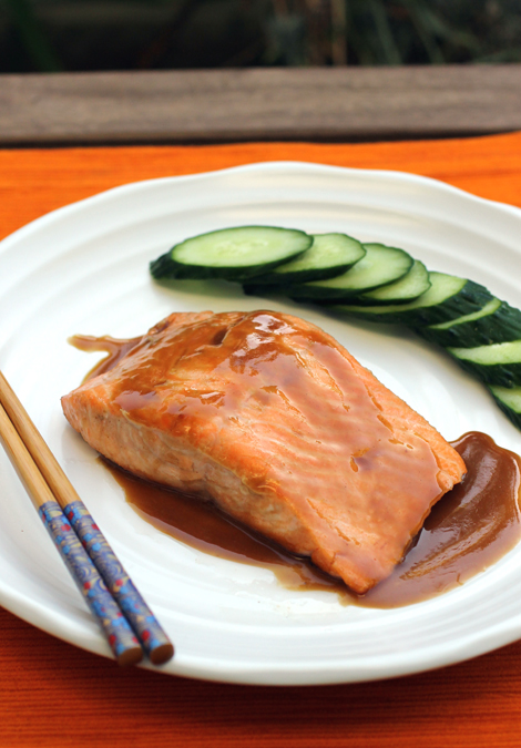 Grilled salmon with an Asian-style glaze.
