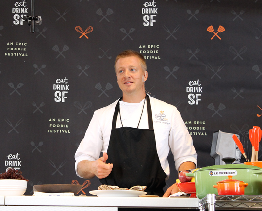 Chef Justin Cogley of Aubergine in Carmel doing a demo.